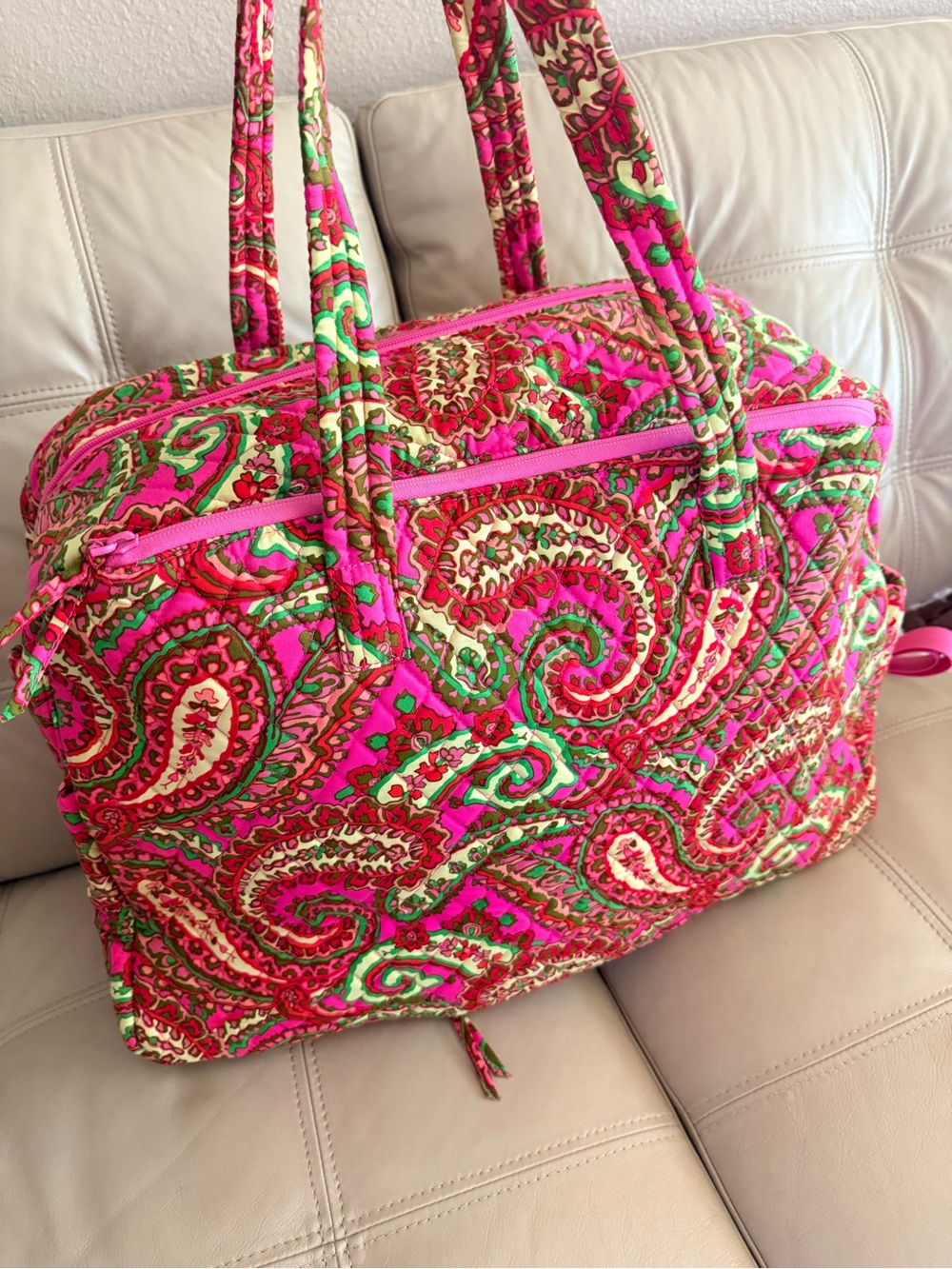 Vera Bradley Large Weekender Travel Bag Carry-on cotton paisley pink NWT
